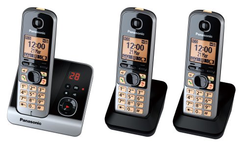 Panasonic KX-TG6723GB Trio - Teléfono inalámbrico (2 terminales adicionales, pantalla de 1,8", tecla de función, manos libres), color negro [Importado de Alemania] [versión importada]