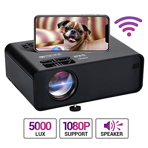 Projector, Mini Proyector Portátil LCD Home Cinema 5000 lumene Support 1080P WiFi Projector, Compatible with TV Stick, PS4, HDMI, Laptop, iPhone,teléfono Android