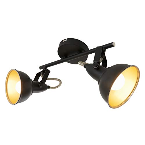 Briloner Leuchten - Lámpara de techo, diseño retro / vintage, iluminación de salón, con 2 luces, E14, máx. 40 W, negro / oro, 30.4 x 10 x 18.1 cm