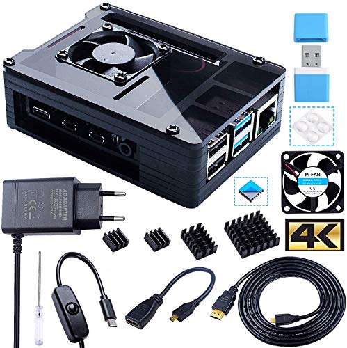 Bruphny Caja para Raspberry Pi 4, Caja con Ventilador, 5V 3A USB-C Cargador, 4 x Disipador, 1.8M Micro-HDMI Cable, USB Lector de Tarjetas, HDMI-Micro HDMI Adaptador para Raspberry Pi 4 Modelo B Bruphny Caja para Raspberry Pi 4, Caja con Ventilador, 5V 3A USB-C Cargador, 4 x Disipador, 1.8M Micro-HDMI Cable, USB Lector de Tarjetas, HDMI-Micro HDMI Adaptador para Raspberry Pi 4 Modelo B