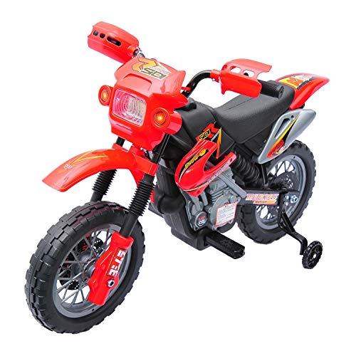 HOMCOM Moto Electrica Infantil Bateria 6V Recargable Niños 3+ Años Cargador y Ruedas Apoyo Color Rojo