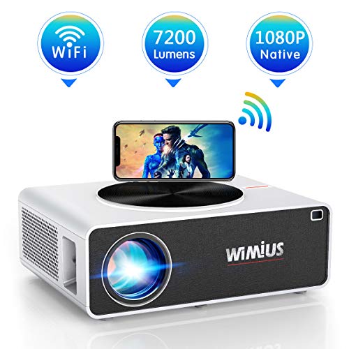 Proyector WiFi 1080P, WiMiUS 7200 Lúmenes Proyector WiFi Full HD 1920×1080P Soporta 4K Audio Dolby Proyector Cine En Casa LED 100,000 Horas para Teléfonos,iPad,Fire TV Stick,PS4,PC HDMI USB VGA AV