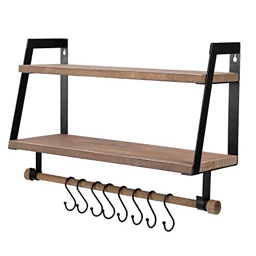 Vencipo Estantería de Pared de Madera para Organizador Especiero Cocina con 8 Ganchos Almacenaje, Estanteria Baño con Toalleros Accesorio, Estante Flotante para Decoracion Habitacion. Vencipo Estantería de Pared de Madera para Organizador Especiero Cocina con 8 Ganchos Almacenaje, Estanteria Baño con Toalleros Accesorio, Estante Flotante para Decoracion Habitacion.