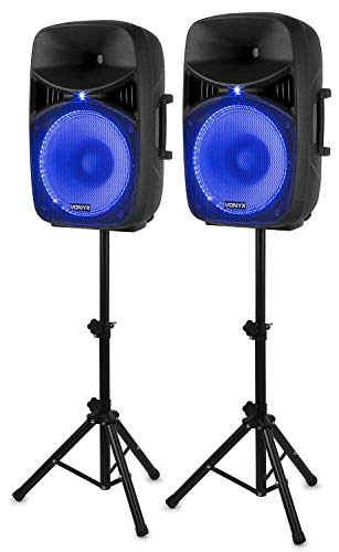 Vonyx VPS152A pack de 2 altavoces de 15" 2 tripodes reproductor USB/SD para ficheros MP3 y receptor Bluetooth