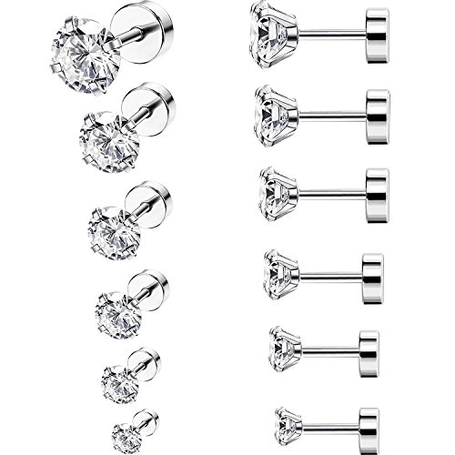 6 Pares 18G Aretes de Perno de Zirconia Cúbica de Acero Inoxidable Piercing de Barra con Pesas Piercing de Cartílago Oreja Helix Tragus, 6 Tamaños 6 Pares 18G Aretes de Perno de Zirconia Cúbica de Acero Inoxidable Piercing de Barra con Pesas Piercing de Cartílago Oreja Helix Tragus, 6 Tamaños