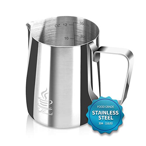 Jarra de Leche de Acero Inoxidable 304, FlamGen 350ml (120z) Taza de Leche para Espuma de Leche Jarra con Marca de Medición | Lápiz Artístico de Leche | 15 Piezas Plantillas de Café Cappuccino y Latte Jarra de Leche de Acero Inoxidable 304, FlamGen 350ml (120z) Taza de Leche para Espuma de Leche Jarra con Marca de Medición | Lápiz Artístico de Leche | 15 Piezas Plantillas de Café Cappuccino y Latte