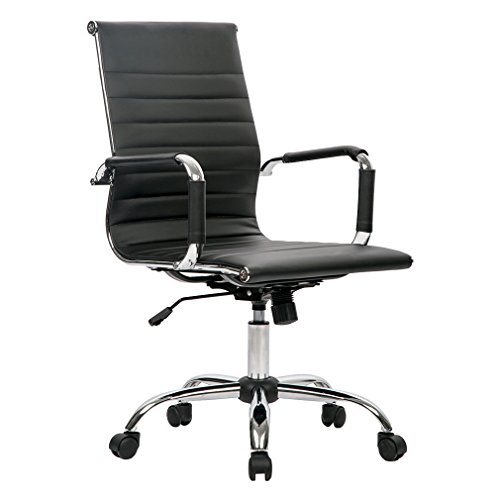 T-LoVendo TLV-SB1 Silla de Oficina Ergonomica Reclinable de Diseño Piel Cuero Sintetico Sillon, Negro, 70 x 54 x 49 cm