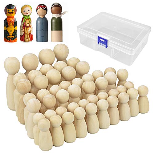 AFASOES 50 Pcs Figuras de Madera para Manualidades Clavija de Madera para Pintar Muñecas de Madera Figuras de Palitos de Madera Inacabado para Pintar y Decorar, Artesania Juguete Bebe Niños Manualidad