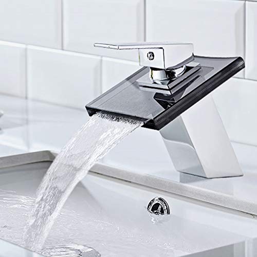 Auralum Grifo Lavabo Cascada Gris Griferia de Cascada para Baño Grifo Lavabo de Baño Vidrio y Latón