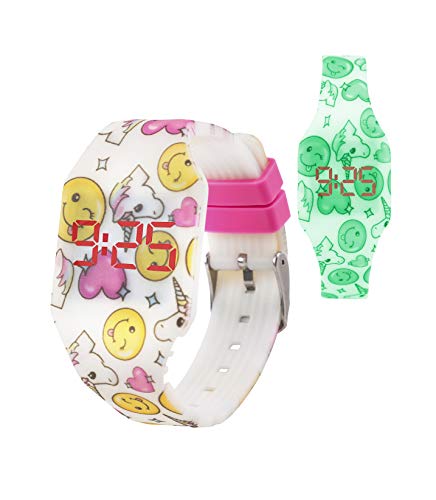 KIDDUS Reloj LED Digital para niña o niño. Pulsera de Silicona Suave para niños y Adultos. Batería Japonesa reemplazable. Fácil de Leer y Aprender Las Horas. KI10217 Unicornio Fluor