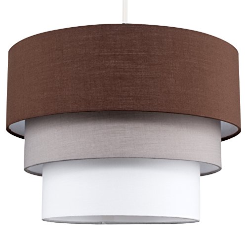 MiniSun - Preciosa pantalla de lámpara de techo colgante 'Azteca' - redonda a 3 niveles de tela en marrón, gris y blanco
