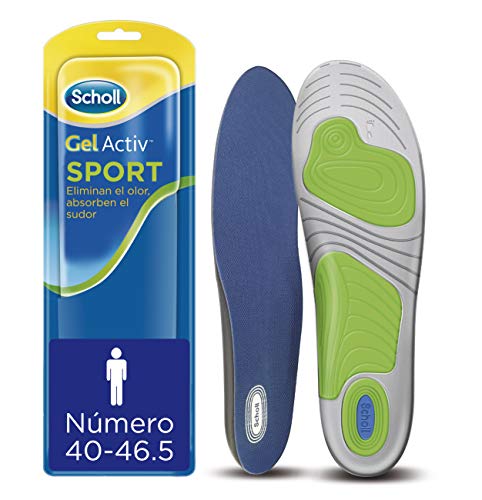 Scholl Plantillas Gel Activ Sport para hombre, para zapatillas deportivas, mayor amortiguación y absorción del olor y sudor, talla 40 - 46.5, 1 par (2 plantillas)
