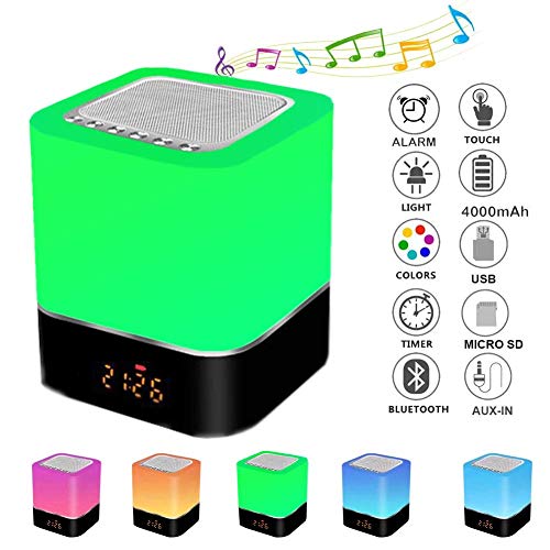 Altavoz Bluetooth Luz de Nocturna,Careslong lámpara de cabecera portátil sensible al tacto de 7 colores regulable, lámpara de con despertador,reproductor de MP3/radio FM/Despert de Música Altavoz Bluetooth Luz de Nocturna,Careslong lámpara de cabecera portátil sensible al tacto de 7 colores regulable, lámpara de con despertador,reproductor de MP3/radio FM/Despert de Música