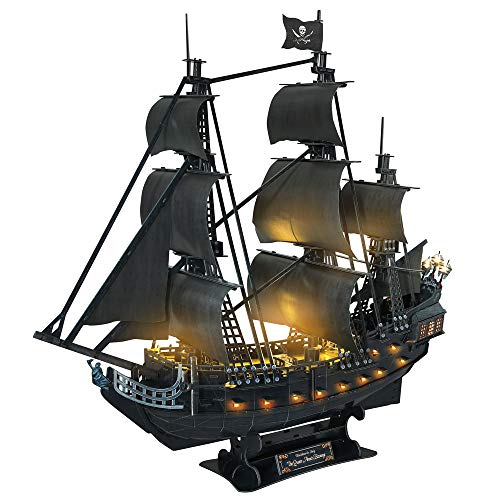 CubicFun Puzzle 3D Queen Anne's Revenge Rompecabezas 3D Nave Kit de Modelo de Barco Pirata (LED) Divertido Regalo para Niños y Adultos, 340 Piezas