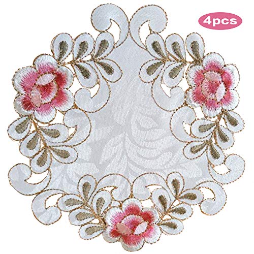 EQLEF Blondas redondas 4 piezas de manteles individuales bordados florales de encaje florales de 24,9 x 24,9 cm (tipo 1) EQLEF Blondas redondas 4 piezas de manteles individuales bordados florales de encaje florales de 24,9 x 24,9 cm (tipo 1)
