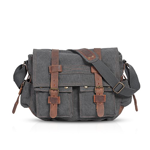 FANDARE Nuevo Bolsa Mensajero Messenger Bag Crossbody Bolso Bandolera Shoulder Bag 14 Pulgadas Portátil Estudiante Viaje Trabajo Escuela Las Mujeres Hombre Bolso Lona Gris