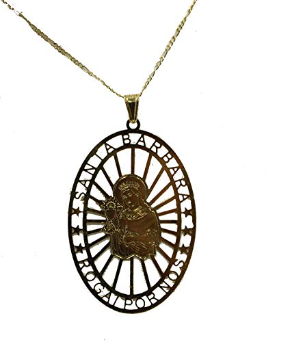 Diamantados of Florida Santa Barbara - Colgante Ovalado Chapado en Oro de 18 Quilates con Cadena de 50,8 cm - Medalla de Sta Barbara