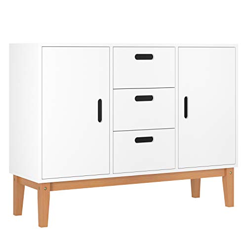 HOMECHO Aparador Moderno con 2 Puertas 3 Cajones para Salón Dormitorio Cocina Armario Mueble Aparador de Comedor de Madera Blanco 100 x 33 x 75.5 cm