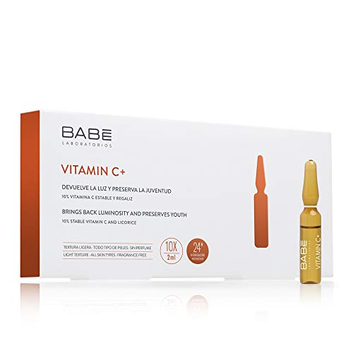 Laboratorios Babé - Ampollas Faciales Vitamina C + Extracto de Regaliz (10 Unidades), Efecto Flash Luminosidad Reafirmante, Acción Antinflamatoria y Calmante, Hidratación 24 Horas