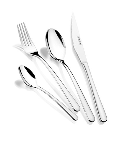 Monix Pisa - Set de cubiertos de 24 piezas con cuchillo chuletero, acero inoxidable 18/10, diseño contemporaneo, acabado pulido brillante, espesor 3 mm (6 comensales) Monix Pisa - Set de cubiertos de 24 piezas con cuchillo chuletero, acero inoxidable 18/10, diseño contemporaneo, acabado pulido brillante, espesor 3 mm (6 comensales)