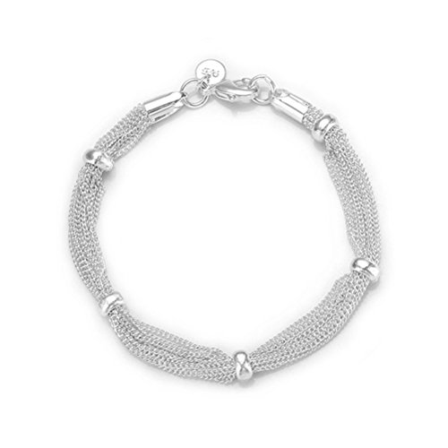 Nykkola - Pulsera de cadenas chapada en plata esterlina 925, con cierre de plata maciza, para hombres y mujeres
