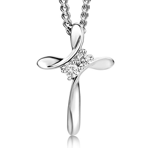 Orovi Collar Señora Cruz con cadena en Oro Blanco con Diamantes Talla Brillante 0.05 ct Oro 9 Kt / 375 Cadena 45 Cm