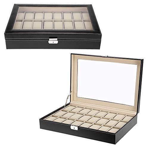 Zogin Estuche para Relojes, Caja con 24 Compartimentos para Relojes,joyería, Color Negro (Caja para 24 Relojes)