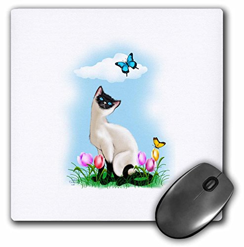 3dRose LLC 8 x 8 x 0.25 Inches Mouse Pad, un disfraz de joven gatito siamés juega con una mariposa en un precioso día primaveral (MP 11679 _ 1)