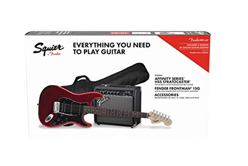 Fender Squier Affinity Stratocaster LRL HSS Candy Apple Red + Frontman 15G + Funda Guitarra Eléctrica