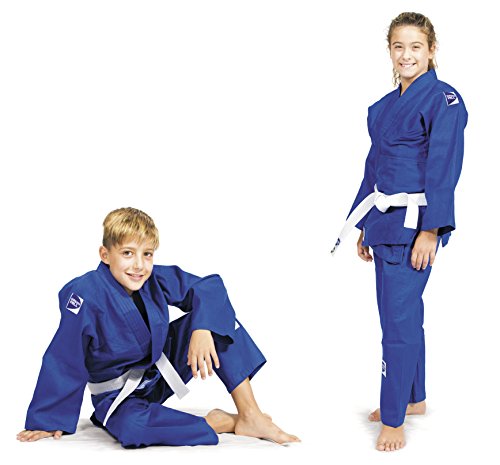 GREEN HILL JUDOGI Junior 300 g/m2 Judo GI Uniforme Blanco Azul Kimono Traje JU Jitsu Unisex (Azul, 130)