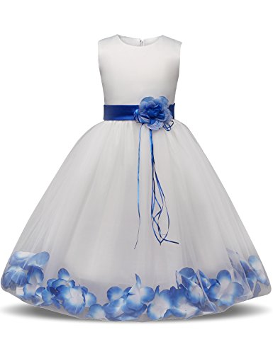 NNJXD Girl Flower Petal Bowknot Bautizo Vestido de Fiesta de la Dama de Honor de la Boda Talla (150) 7-8 años Azul NNJXD Girl Flower Petal Bowknot Bautizo Vestido de Fiesta de la Dama de Honor de la Boda Talla (150) 7-8 años Azul