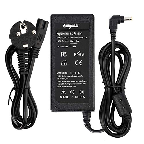 Sunydeal Cargador Adaptador Fuente de Alimentación 65W para Portátil ASUS/Toshiba/Lenovo/Medion,19V 3.42A, 5.5 * 2.5mm, Cable de Alimentación,Negro