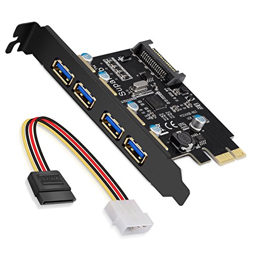 SupaHub PCI-E a USB 3.0 Tarjeta de expansión PCI Express de 4 puertos, compatible con Windows XP, Vista, 7, 8, 10, incluye controlador y cable de alimentación SATA de 15 pines