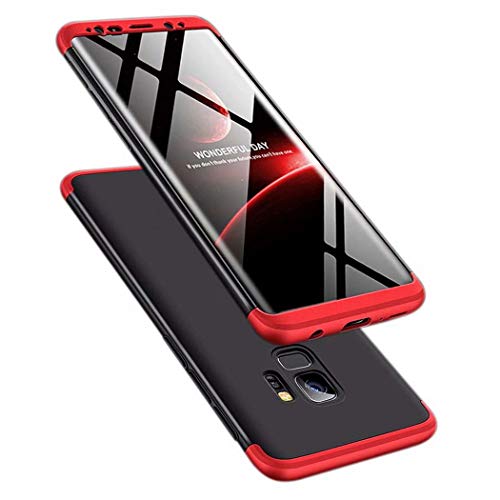 TXLING Funda Samsung Galaxy S9 Bumper 3 en 1 Estructura 360 Grados Case Ultra-Delgado [Ligera] Anti-rasguños Carcasa para Samsung Galaxy S9 Negro Rojo+Cristal Templado