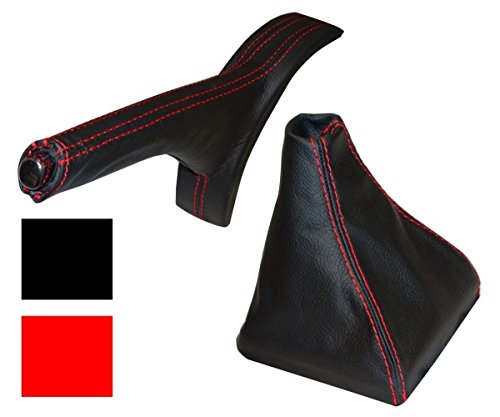 AERZETIX: Funda para palanca de cambios y freno de mano 100% PIEL GENUINA negro con costuras rojo