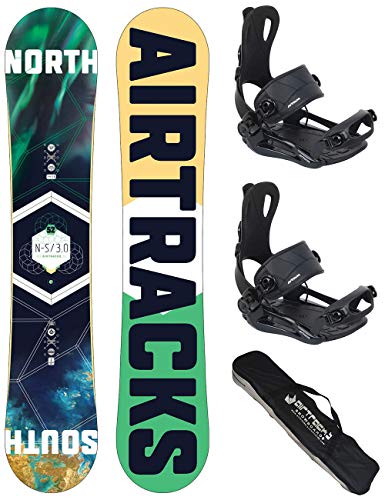 AIRTRACKS Snowboard Set - Tabla North South 156cm - Fijaciones Master FASTEC L - SB Bag