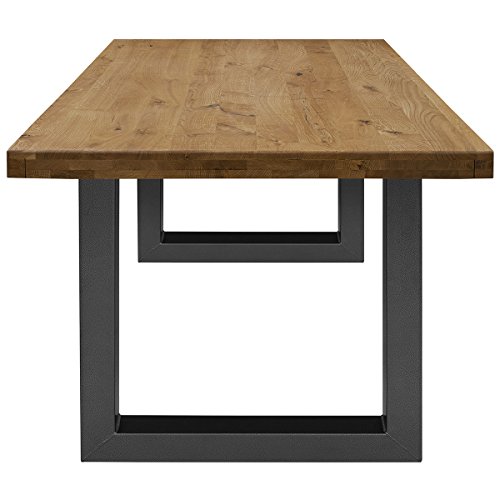 COMIFORT Mesa de Comedor - Mueble para Salon Oficina Despacho Robusto y Moderno de Roble Macizo Color Ahumado, Patas de Acero U-Forma Grafito (160x90 cm) COMIFORT Mesa de Comedor - Mueble para Salon Oficina Despacho Robusto y Moderno de Roble Macizo Color Ahumado, Patas de Acero U-Forma Grafito (160x90 cm)