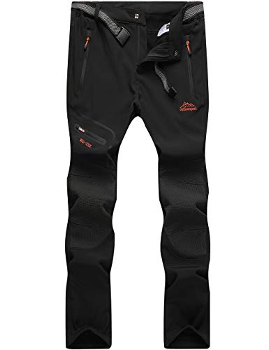 DAFENP Pantalones Trekking Hombre Impermeables Pantalones de Trabajo Termicos Montaña Senderismo Esqui Snowboard Invierno Polar Forrado Aire Libre (L, A Negro)