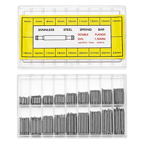 Hemobllo 360 piezas de acero inoxidable de la banda del reloj pasadores de chaveta, barras de resorte, herramientas en 18 tamaños diferentes - 6mm-23mm (plata) Hemobllo 360 piezas de acero inoxidable de la banda del reloj pasadores de chaveta, barras de resorte, herramientas en 18 tamaños diferentes - 6mm-23mm (plata)