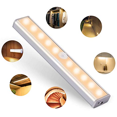 OUSFOT Luz Armario con Sensor de Movimiento Luz Sensor para Armario USB Recargable LED Armario con 2 Tiras Magnéticas Pegadas Lámpara Nocturna Ideal para Armario Garaje Gabinete Escalera