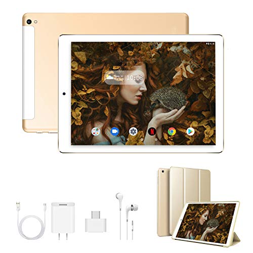 Tablet 10 Pulgadas 4G Full HD 3GB de RAM 32GB/128GB de ROM Android 9.0 Certificado por Google GMS Quad Core Tablet Batería de 8500mAh Dual SIM 8MP Cámara Tablet PC Netfilx WiFi Bluetooth GPS OTG(Oro)