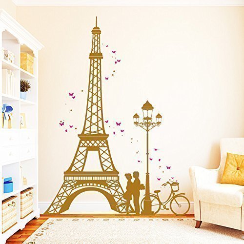 Wandtattoo-Loft „ Torre Eiffel Paris con Pareja de Enamorados “Dos Colores - Tatuaje de Pared / 49 Colores/4 Tamaños - Cobre, 150 x 202 cm