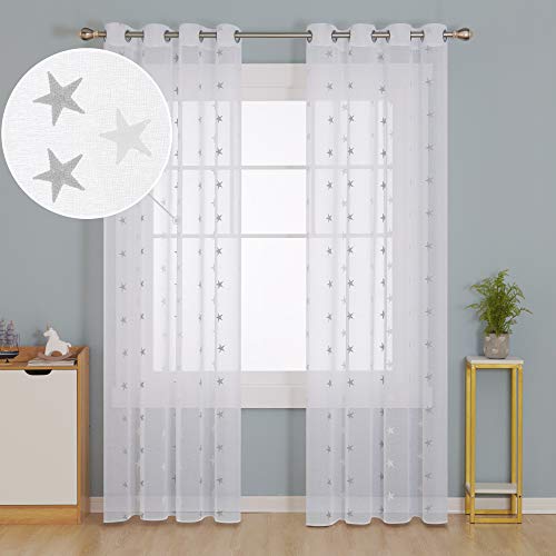 Deconovo Visillos para Ventanas Cortina Translúcida con Ojales para Dormitorio Infantil 2 Piezas 140 x 260 cm Gris Estrellas Grandes Deconovo Visillos para Ventanas Cortina Translúcida con Ojales para Dormitorio Infantil 2 Piezas 140 x 260 cm Gris Estrellas Grandes