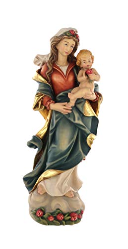 Ferrari & Arrighetti Imagen de la Virgen de Las Rosas en Talla de Madera Pintada a Mano - Mide 30 cm - Demetz Deur