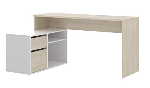 Mobelcenter - Mesa Escritorio ROX - Mesa Despacho Reversible - Mesa para Ordenador - Mesa para Oficina - Color Madera Natural y Blanco Brillo - Medidas 139 X 92 X 75 - (1083)