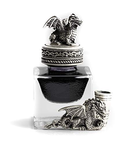 Tintero de cristal con soporte y tapa decorados, diseño de dragón