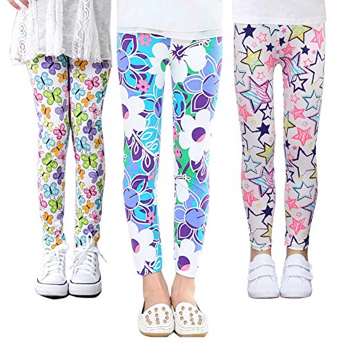 Z-Chen 3 Pares de Pantalones Leggings para Niñas Chicas Estampado de Flores, Color B, 6-7 Años