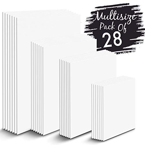 Zenacolor - Set de 28 Canvas - Laminas para Pintar Multisizes - 13x18, 20x25, 24x30, 30x40-100% Algodón sin Ácidos - Todos los tipos de Pintura sobre Lienzos