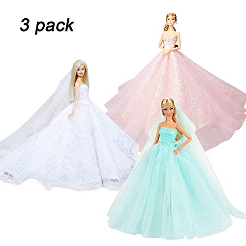 Abree 3 Pack Vestido Elegante Hecho a Mano Ropa de Princesa Fashionista Falda Traje de Ropa Fiesta Boda para Muñeca Regalo Cumpleaños para Niña (WBP)