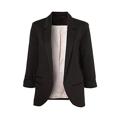 Chaqueta de Traje de Negocios para Mujer Blazers Manga 3/4 Slim Fit Elegante Blázer Negro 2XL